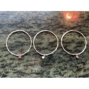 3 Silver Bracelets Women, Bamboo Design, Each with Single Pearl (27)